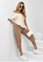 Materiałowe spodnie masełko Celebrian camelowe