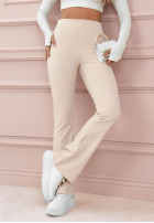 Materiałowe spodnie dzwony Maiar beżowe