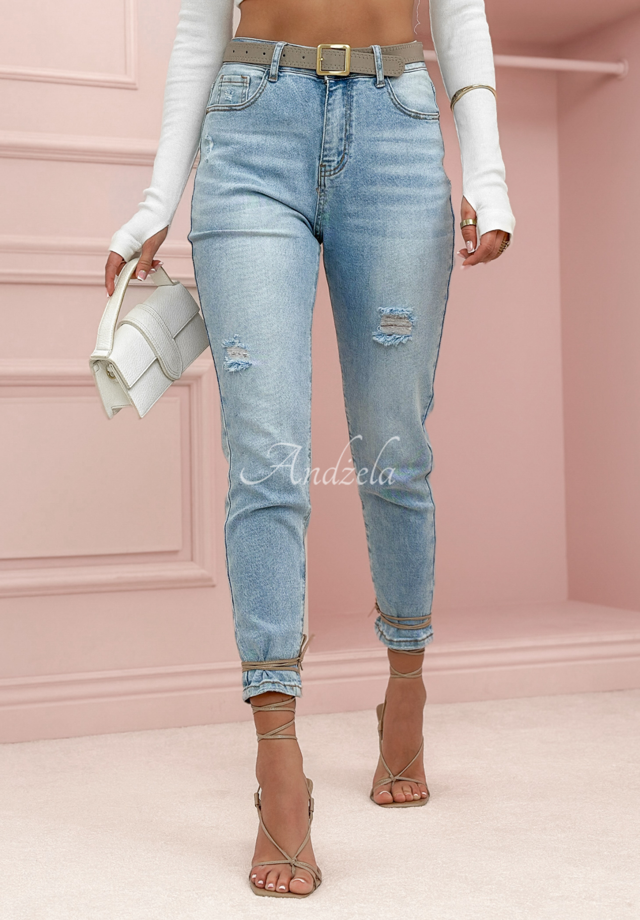 Denim pants with rubbing Don't Be Lazy light blue