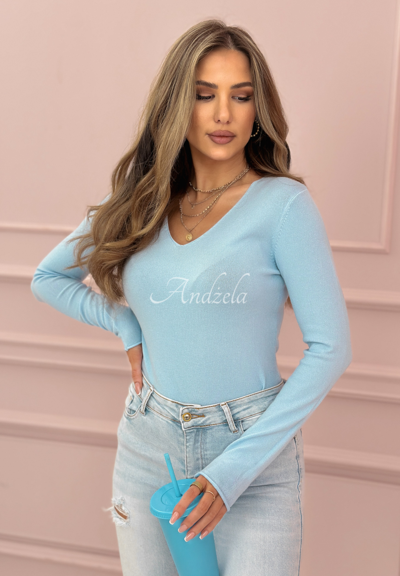 Lightweight sweater Selavi light blue