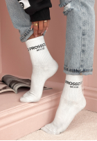 Długie skarpetki z napisami Prosecco Mood białe