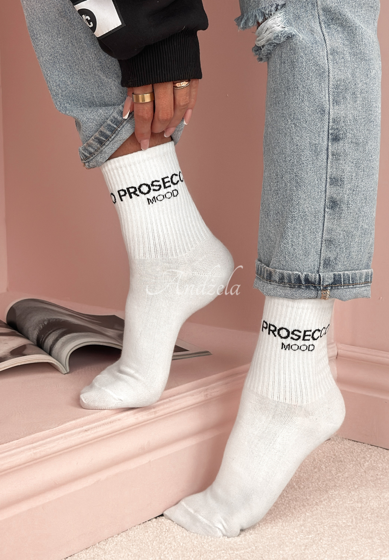 Long socks with Prosecco Mood lettering white