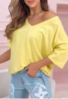 T-shirt oversize z dekoltem w serek Cascade bananowy