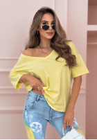 T-shirt oversize z dekoltem w serek Cascade bananowy