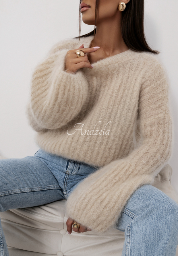 Moherowy sweter z szerokimi rękawami Cocomore Cloudly beżowy