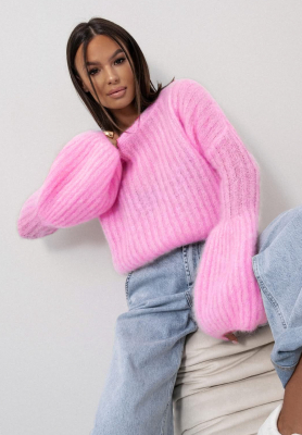 Moherowy sweter z szerokimi rękawami Cocomore Cloudly jasnor&oacute;żowy