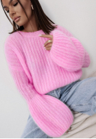 Moherowy sweter z szerokimi rękawami Cocomore Cloudly jasnoróżowy