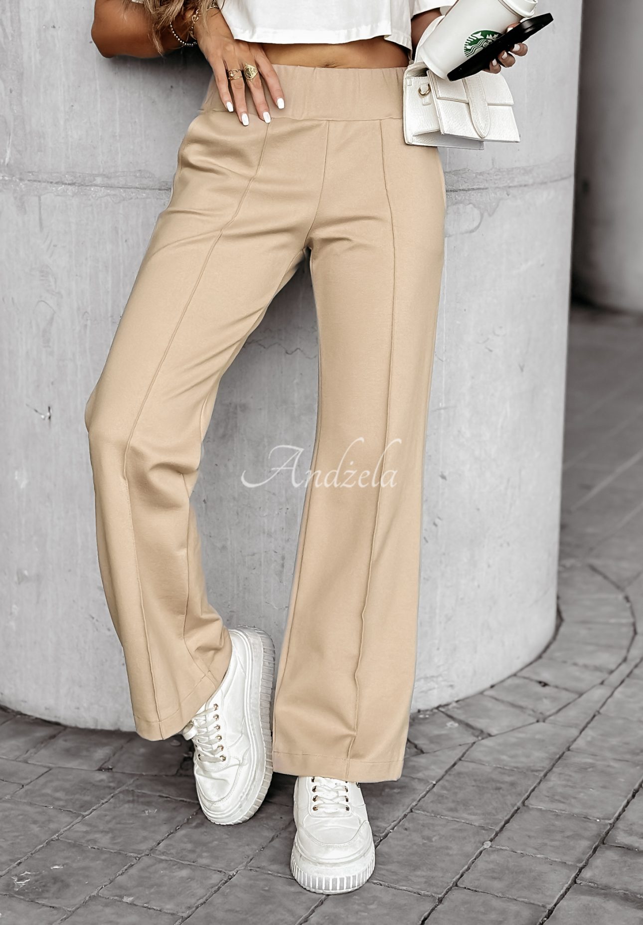 Can't Ignore Me light beige fabric bell bottoms