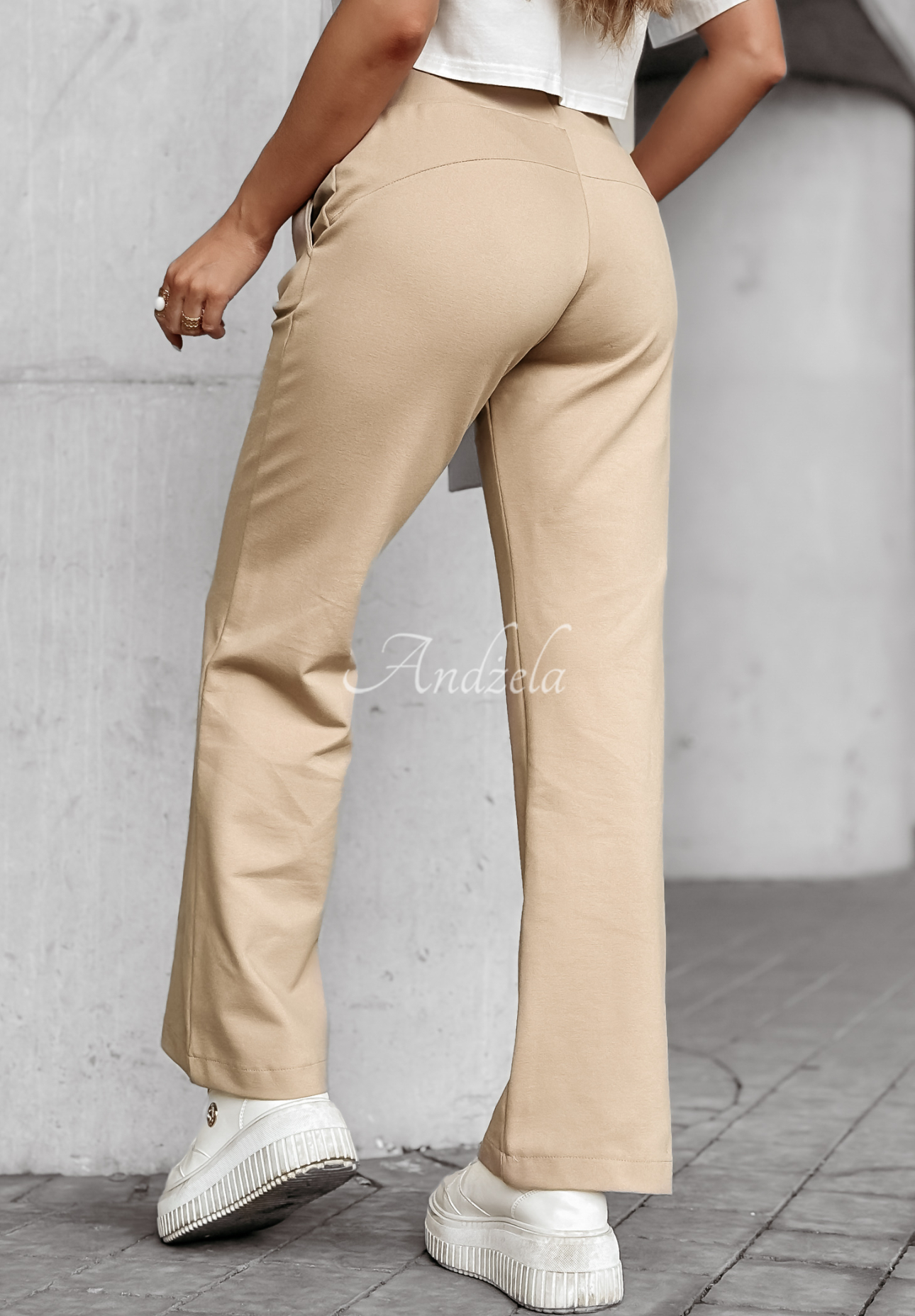 Can't Ignore Me light beige fabric bell bottoms