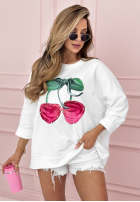 Bluza oversize z nadrukiem Cherry Cheeks biała