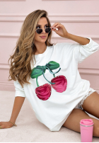 Bluza oversize z nadrukiem Cherry Cheeks biała
