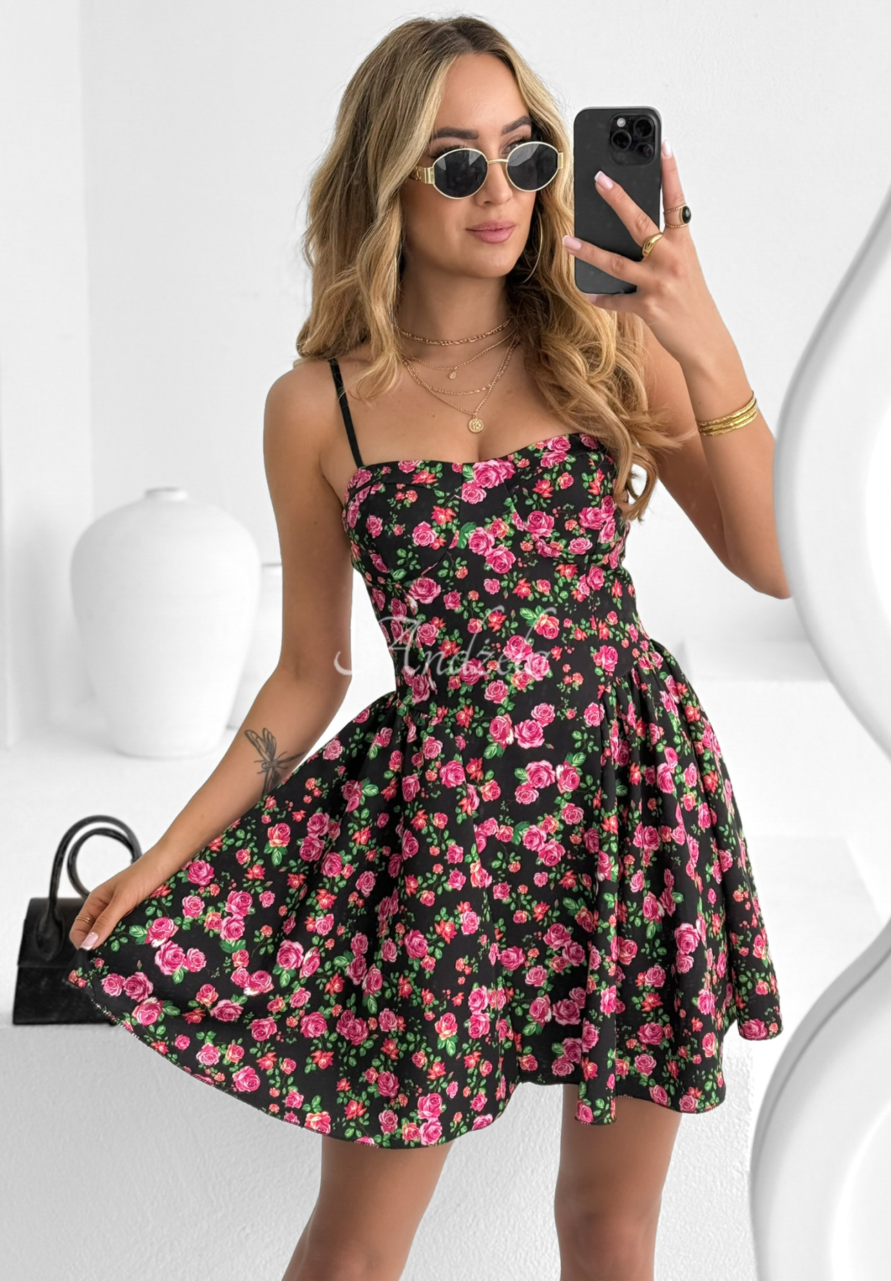 Stretch strapless floral dress For This Moment black