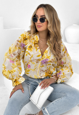 Enigmatic Drape white and yellow floral blouse