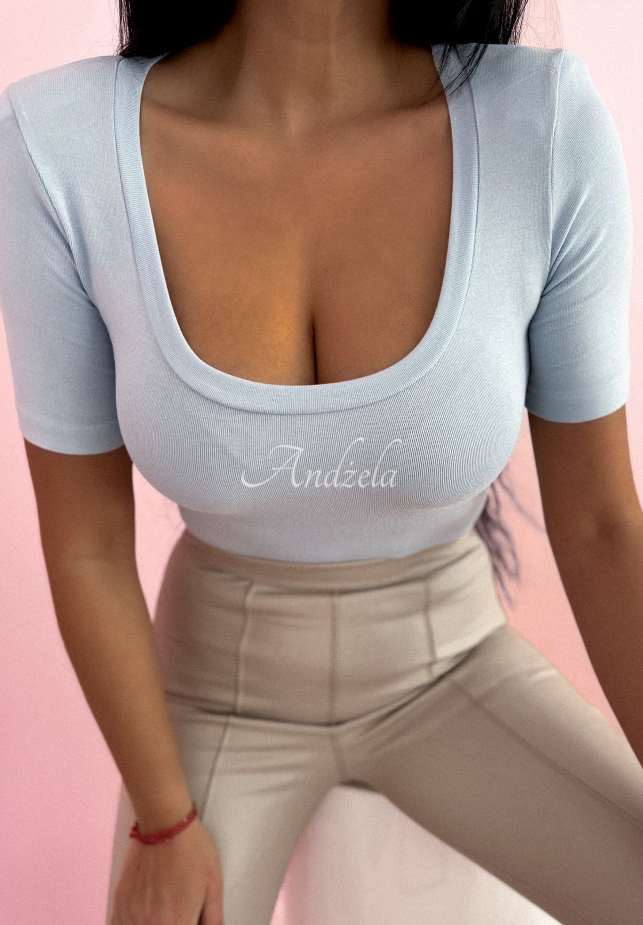 Miss Perfection blue viscose blouse with neckline