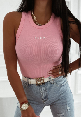 Ribbed top with Icon powder pink lettering