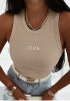 Prążkowany top z napisem Icon beżowy