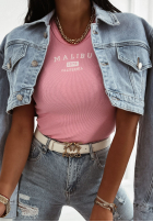 Prążkowany top z haftem Malibu 1976 różowy