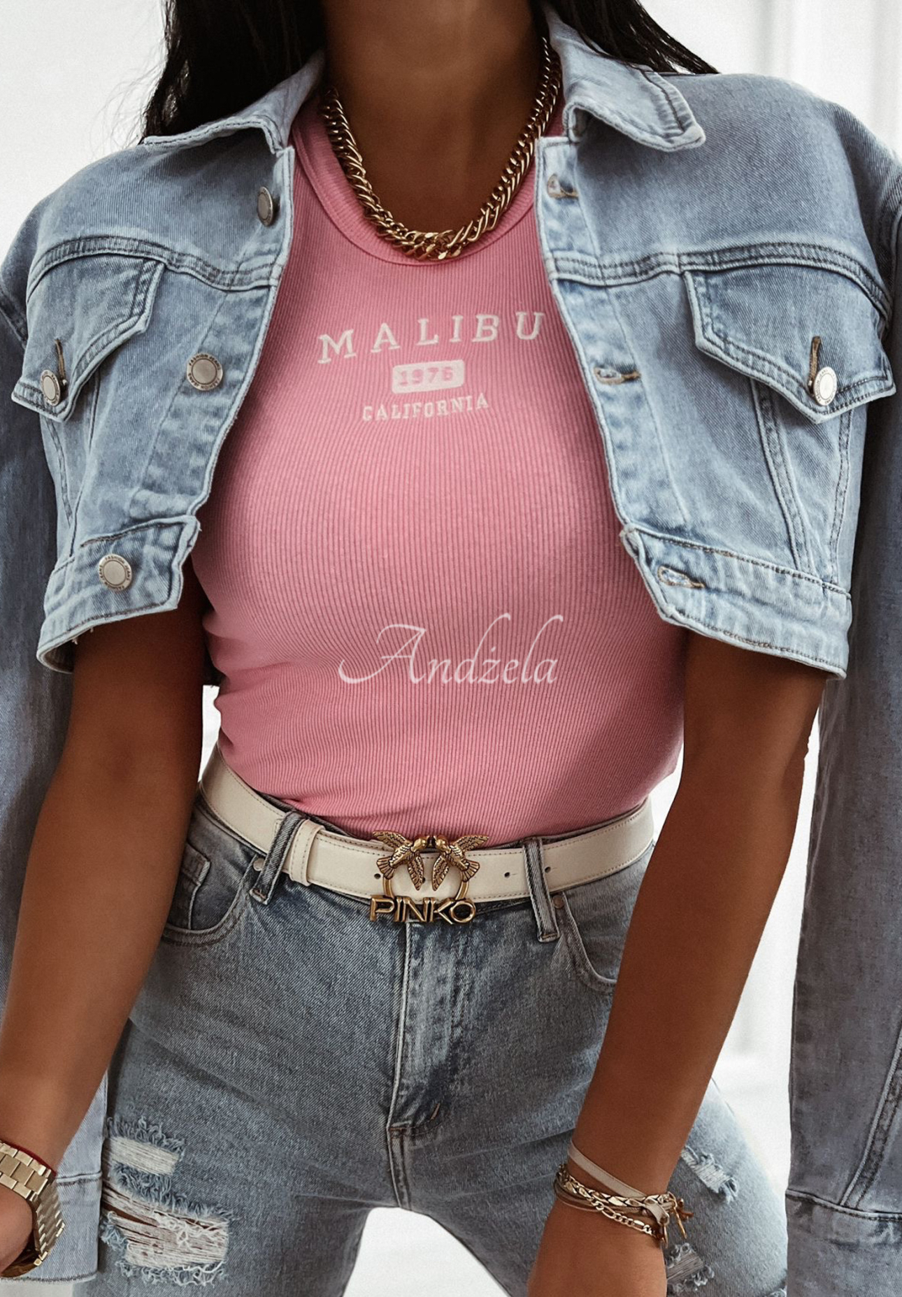 Ribbed top with embroidery Malibu 1976 pink