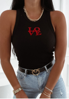 Prążkowany top z haftem Love czarno-czerwony