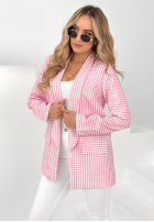 Marynarka w kratę Thank Her pudrowy róż