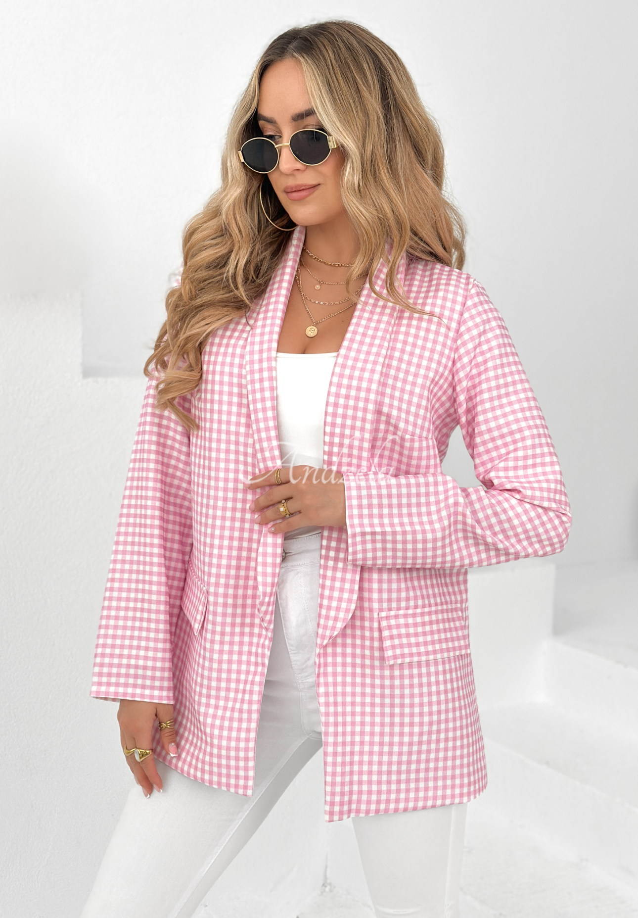 Checked jacket Thank Her powder pink