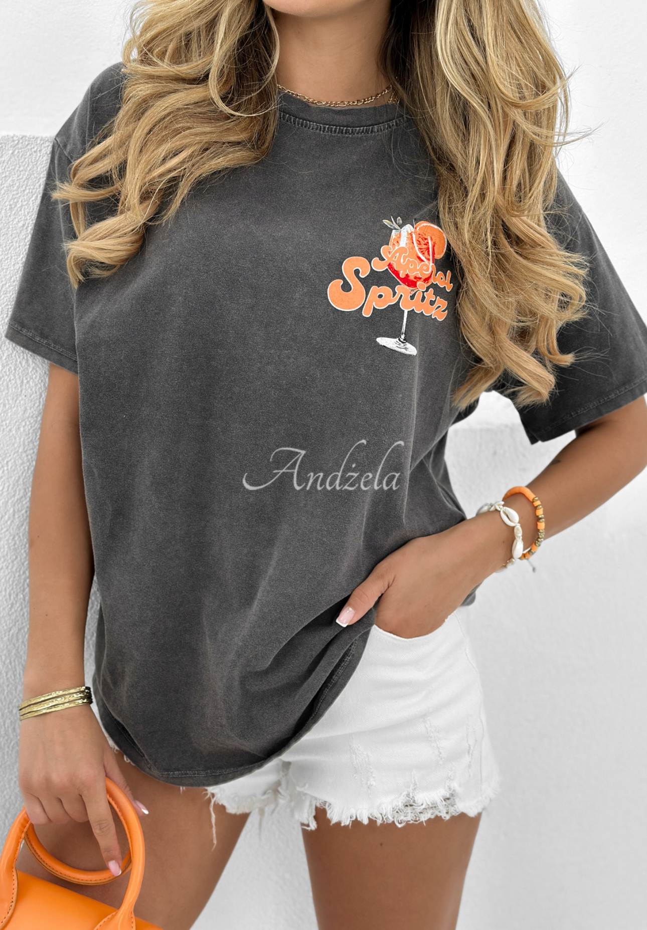 Long T-shirt with print Aperol Spritz dark grey