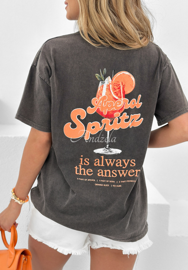 Długi T-shirt z nadrukiem Aperol Spritz ciemnoszary