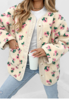 Kurtka polarowa w kwiaty Flower Fluffs beżowa