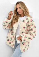 Kurtka polarowa w kwiaty Flower Fluffs beżowa