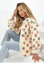 Kurtka polarowa w kwiaty Flower Fluffs beżowa