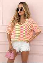 T-shirt oversize w paski Trendy Stripes bananowo-różowy