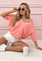 T-shirt oversize w paski Trendy Stripes różowy