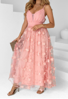 Tiulowa sukienka maxi na ramiączkach Like A Flower pudrowy róż