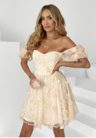 Tiulowa sukienka mini z bufkami Like A Flower waniliowa
