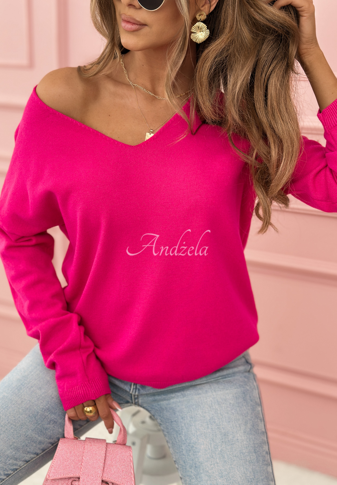 Lightweight sweater with neckline Sensibility fuchsia