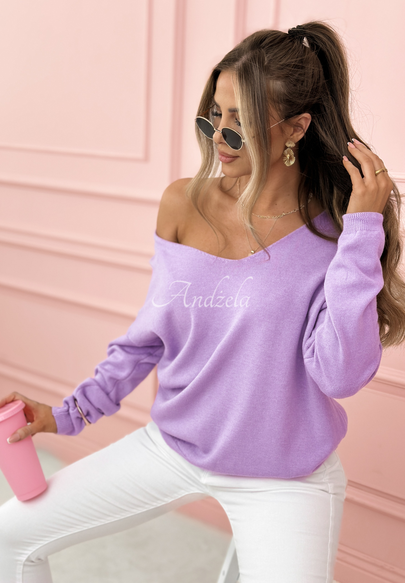 Lightweight sweater with neckline Sensibility lilac
