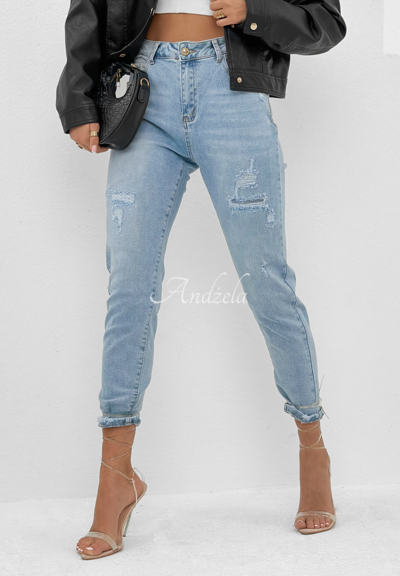 Denim pants with rubbing Approved light blue