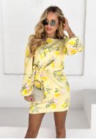Sukienka z bufkami i paskiem w cytrynki Crazy About You bananowa