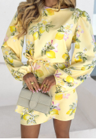 Sukienka z bufkami i paskiem w cytrynki Crazy About You bananowa