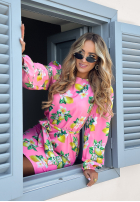 Sukienka z bufkami i paskiem w cytrynki Crazy About You różowa