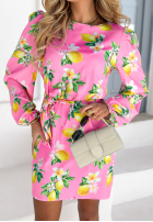 Sukienka z bufkami i paskiem w cytrynki Crazy About You różowa