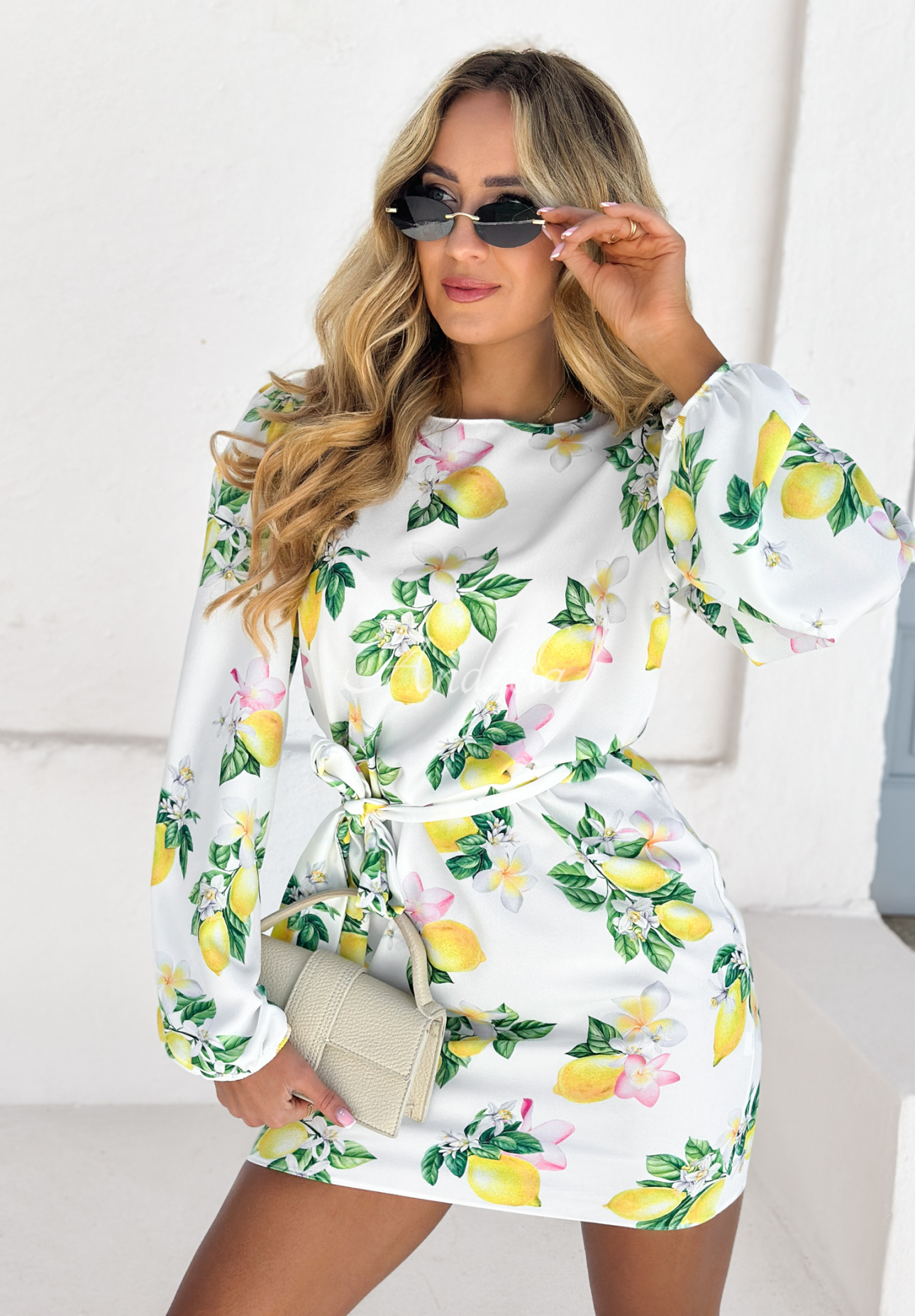 Dress with buffets and lemon stripes Crazy About You white