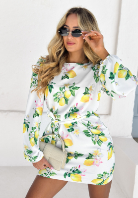 Dress with buffets and lemon stripes Crazy About You white