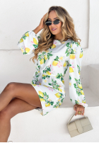 Sukienka z bufkami i paskiem w cytrynki Crazy About You biała