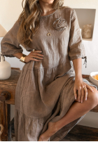 Lniana sukienka z różą Take A Vacation mokka