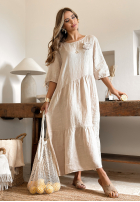 Lniana sukienka z różą Take A Vacation beżowa