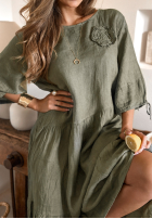 Lniana sukienka z różą Take A Vacation khaki