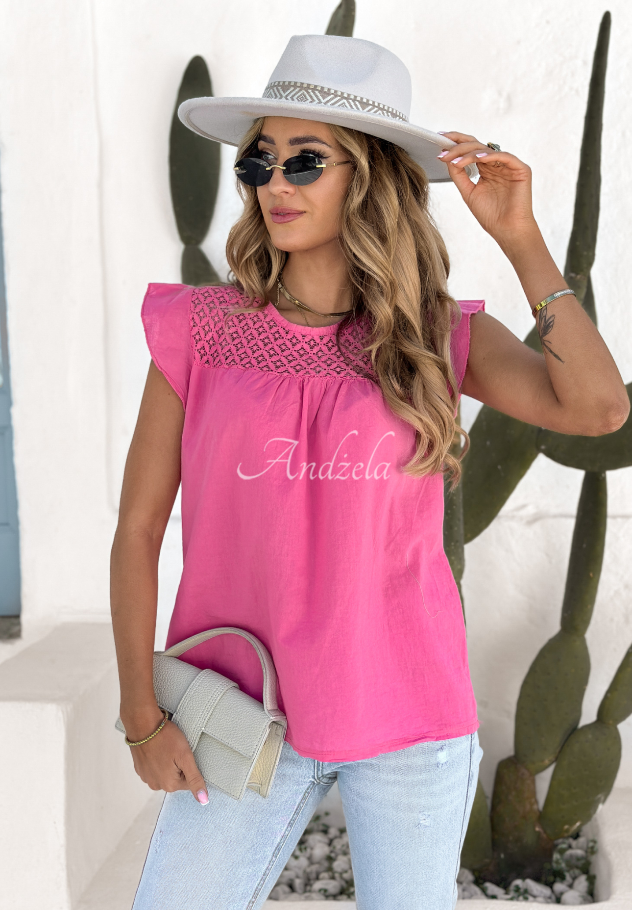 Doing Amazing pink lace blouse