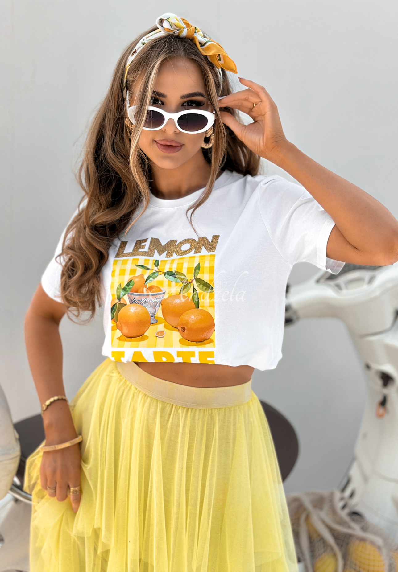 Lemon Tarte printed T-shirt white and yellow