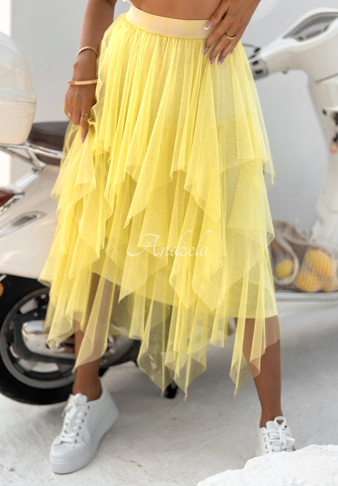 Elisabeth yellow tulle midi skirt